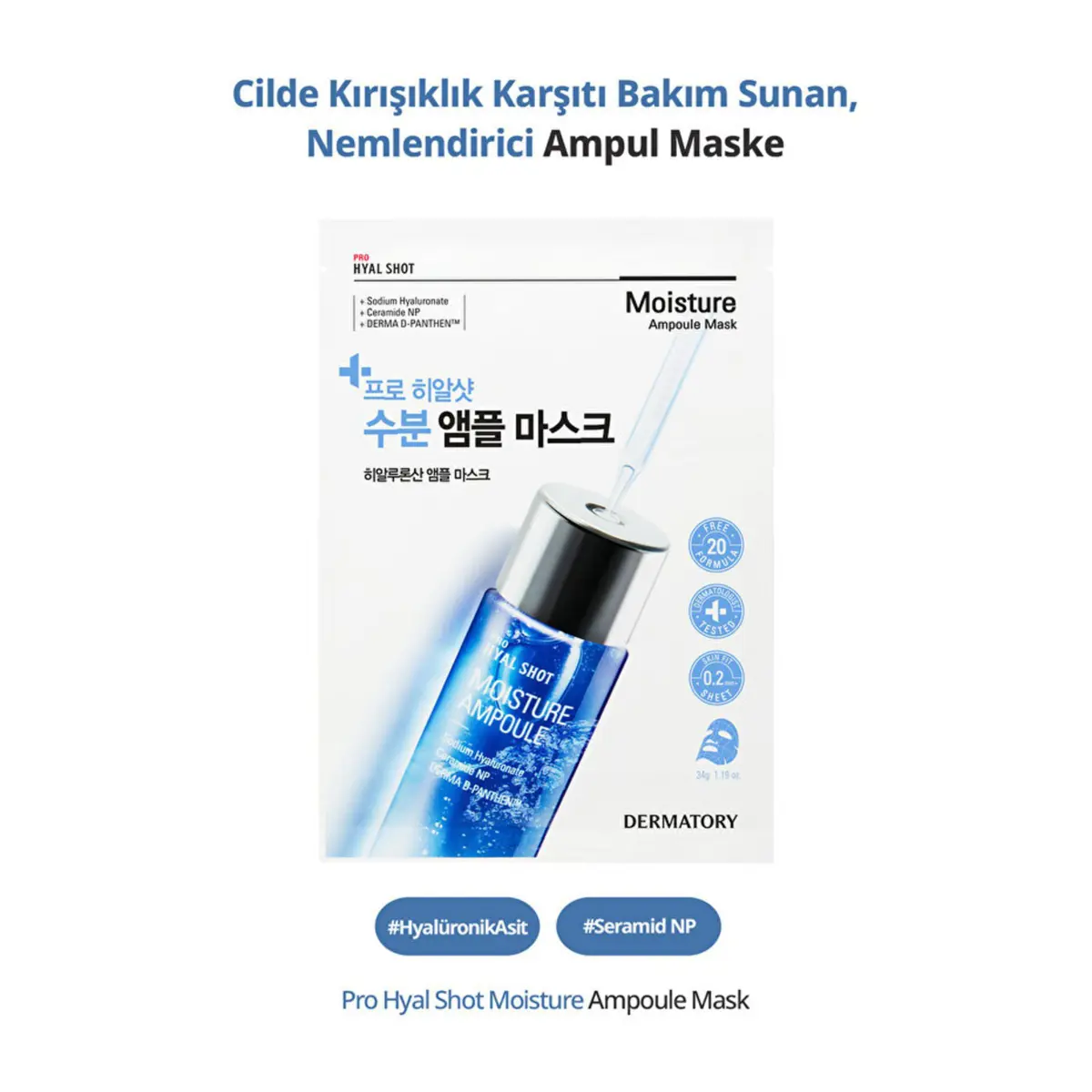 DERMATORY Hyalüronik Asit İçerikli, Nemlendirici Ampul Maske Pro Hyal Shot Moisture Ampoule Mask